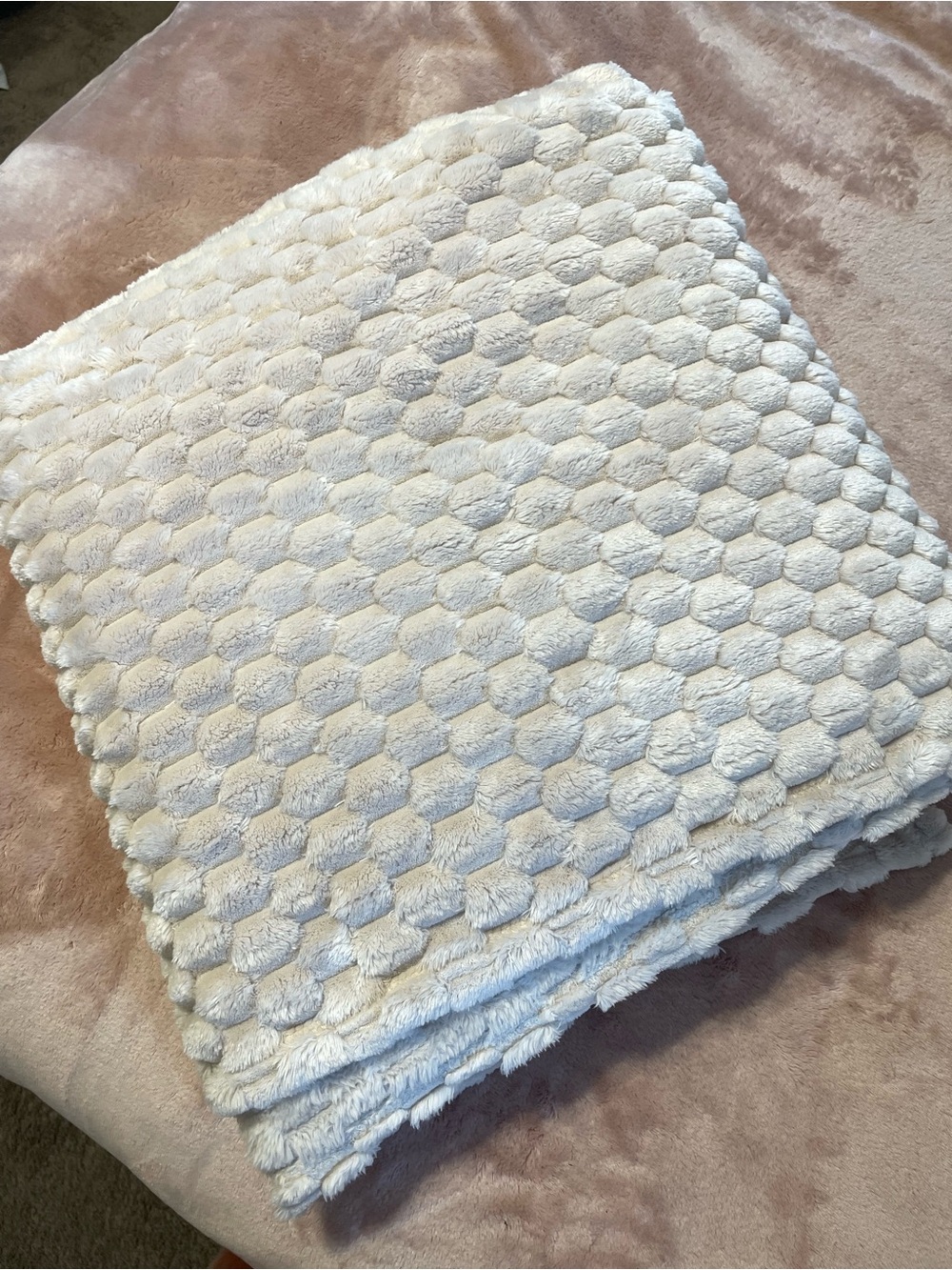 Beige textured plush throw blanket 50 x 72